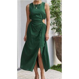 Women’s Sleeveless gypsy Tunic Cut Out Maxi Dress Army Green Resort wear